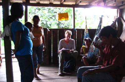 Conducting interviews with community members in the Province of Orellana. Photo by Wain Collen